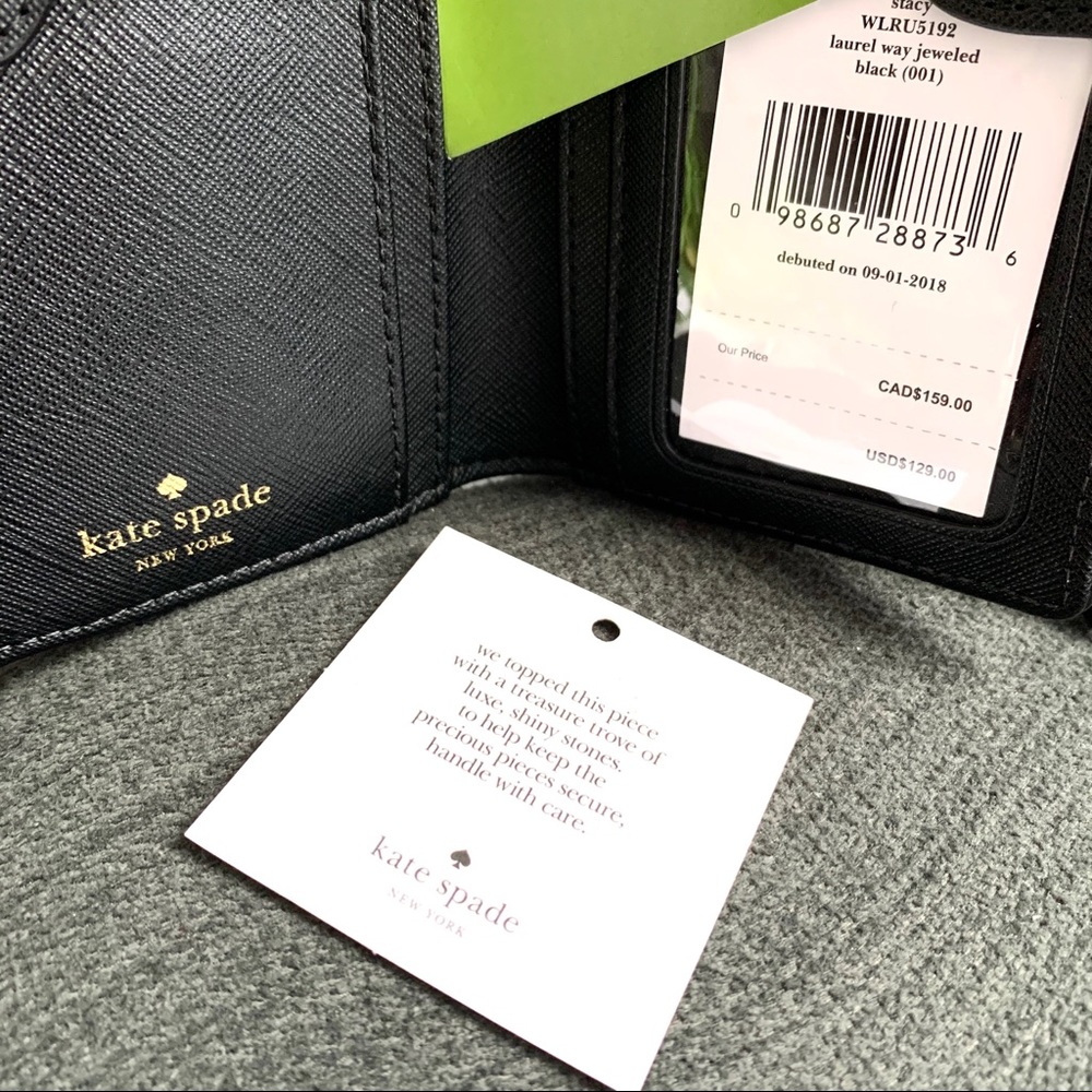 NWT Kate Spade leather jeweled wallet black - Picture 5 of 6
